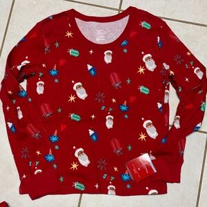 NWT ladies Festive Red Santa Print Long Sleeve sleep Shirt size medium